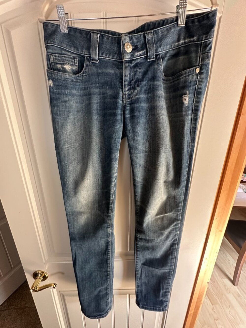 GUESS Daredevil Skinny Jeans Size 29 Blue Distressed Embellished Y2K